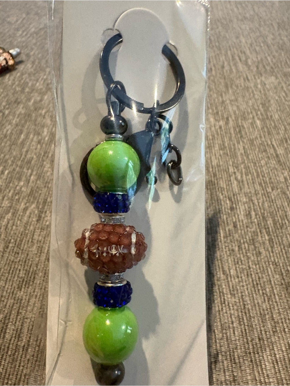 Hand Crafted Football Bling Keychain or Bag Charm- Seahawks
